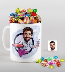 Kişiye Özel Bay Chef Karikatürlü Kupa ve Haribo Şeker Hediye Seti-13