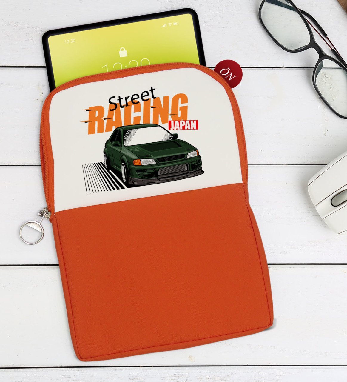 BK Gift Street Racing Tasarımlı Taşınabilir Koruyucu Tablet Kılıfı & Organizer Çanta - Turuncu-1
