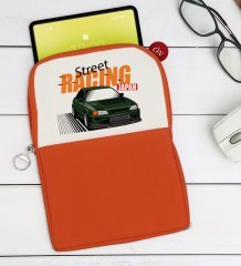 BK Gift Street Racing Tasarımlı Taşınabilir Koruyucu Tablet Kılıfı & Organizer Çanta - Turuncu-1