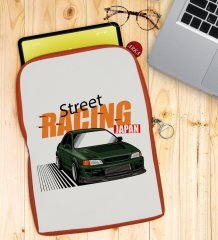 BK Gift Street Racing Tasarımlı Taşınabilir Koruyucu Tablet Kılıfı & Organizer Çanta - Turuncu-1