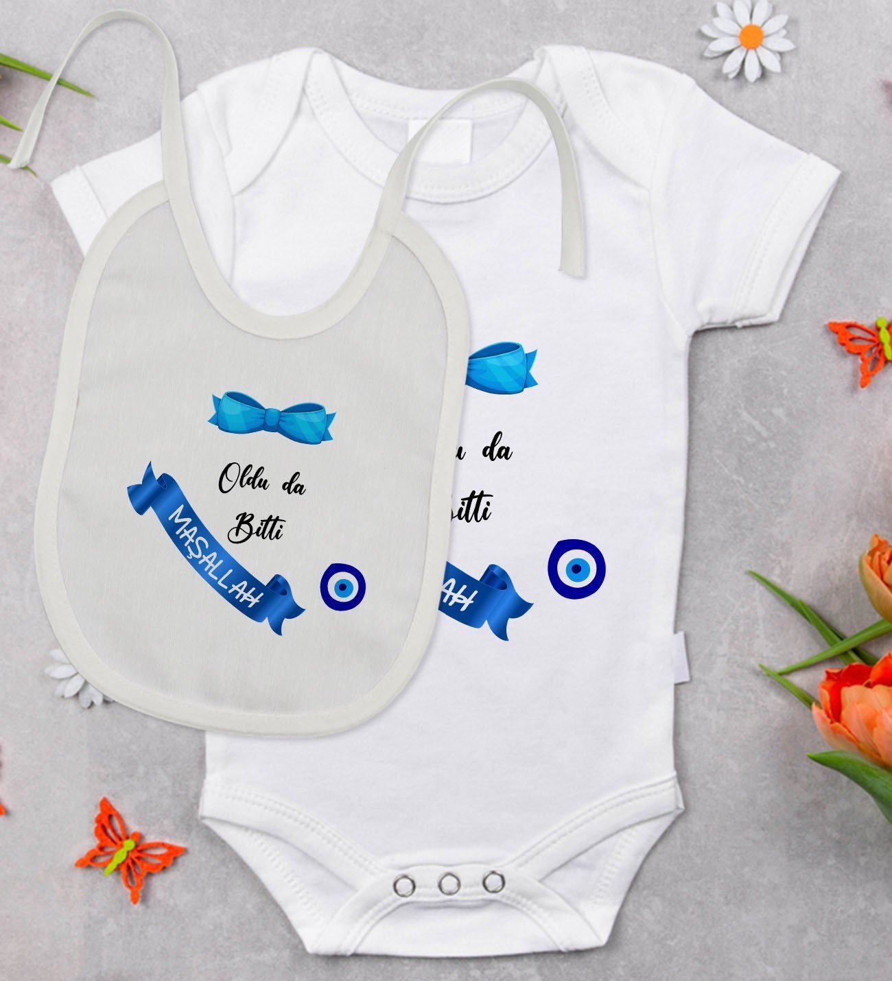 BK Kids Sünnet Tasarımlı Bebek Body Zıbın ve Mama Önlüğü Hediye Seti - Model 1