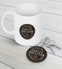 Harley Davidson Beyaz Kupa ve Ahşap Anahtarlık Seti-6
