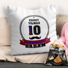 Kişiye Özel Benim Fanatik Babam Tasarımlı Beyaz Yastık (Bordo Mavi)