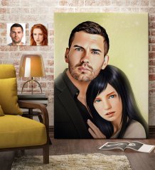Kişiye Özel Sevgililer Karikatürlü Kanvas Tablo 70x100cm-36