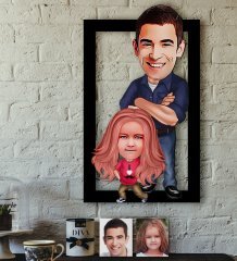 Kişiye Özel Baba-Kız Karikatürlü 3D Ahşap Tablo-1