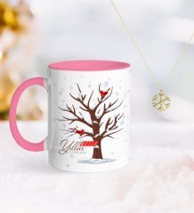 Kişiye Özel Yılbaşı Mutlu Yıllar Pembe Kupa ve Kar Tanesi Kolye-25
