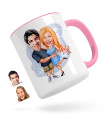 Kişiye Özel Sevgililer Karikatürlü Pembe Kupa Bardak-14