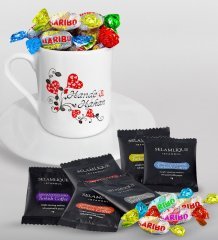 Kişiye Özel Sevgililer Günü Türk Kahvesi Fincanı Selamlique Karışık Türk Kahvesi ve Haribo Şeker Hediye Seti-2