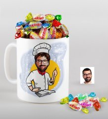 Kişiye Özel Bay Chef Karikatürlü Kupa ve Haribo Şeker Hediye Seti-12