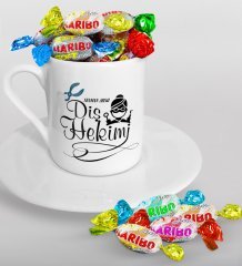 Kişiye Özel Diş Hekimi Türk Kahvesi Fincanı ve Haribo Şeker Hediye Seti-2