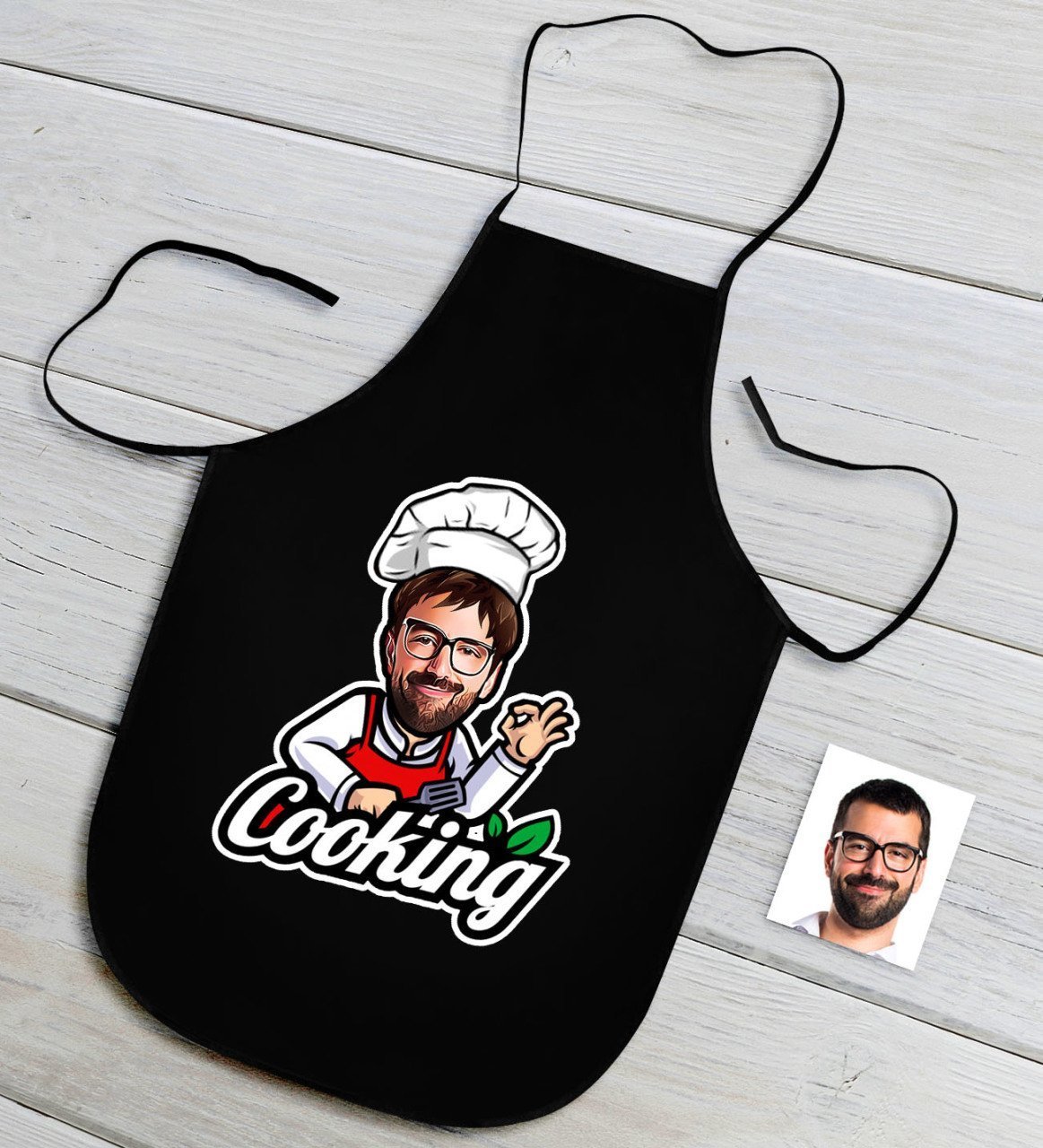 Kişiye Özel Bay Chef Karikatürlü Siyah Mutfak Önlüğü-14