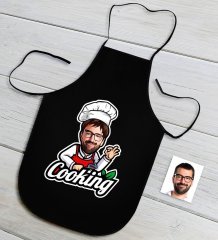 Kişiye Özel Bay Chef Karikatürlü Siyah Mutfak Önlüğü-14