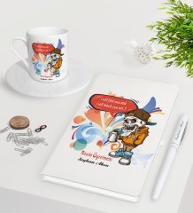 Kişiye Özel Resim Öğretmeni Beyaz Defter Kalem Türk Kahvesi Fincanı Seti-1
