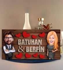 BK Gift Kişiye Özel Sevgililer Karikatürlü Kabartma Figürlü Ahşap Tablo, Duvar Dekoru,Sevgiliye Hediye,Ev Dekorasyonu,Sevgililer Günü Hediyesi-4