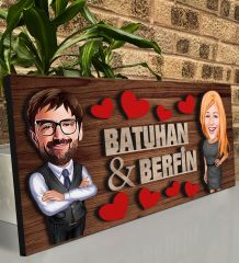 BK Gift Kişiye Özel Sevgililer Karikatürlü Kabartma Figürlü Ahşap Tablo, Duvar Dekoru,Sevgiliye Hediye,Ev Dekorasyonu,Sevgililer Günü Hediyesi-4