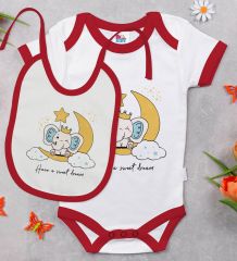 BK Kids Sweet Dream Tasarımlı Kırmızı Bebek Body Zıbın ve Mama Önlüğü Hediye Seti-1