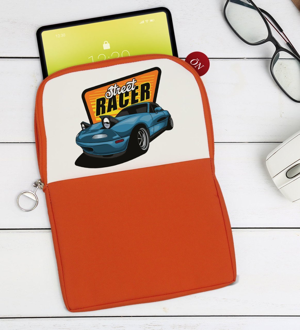 BK Gift Street Racer Tasarımlı Taşınabilir Koruyucu Tablet Kılıfı & Organizer Çanta - Turuncu-1