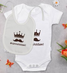 BK Kids Sünnet Oldum Tasarımlı Bebek Body Zıbın ve Mama Önlüğü Hediye Seti - Model 1