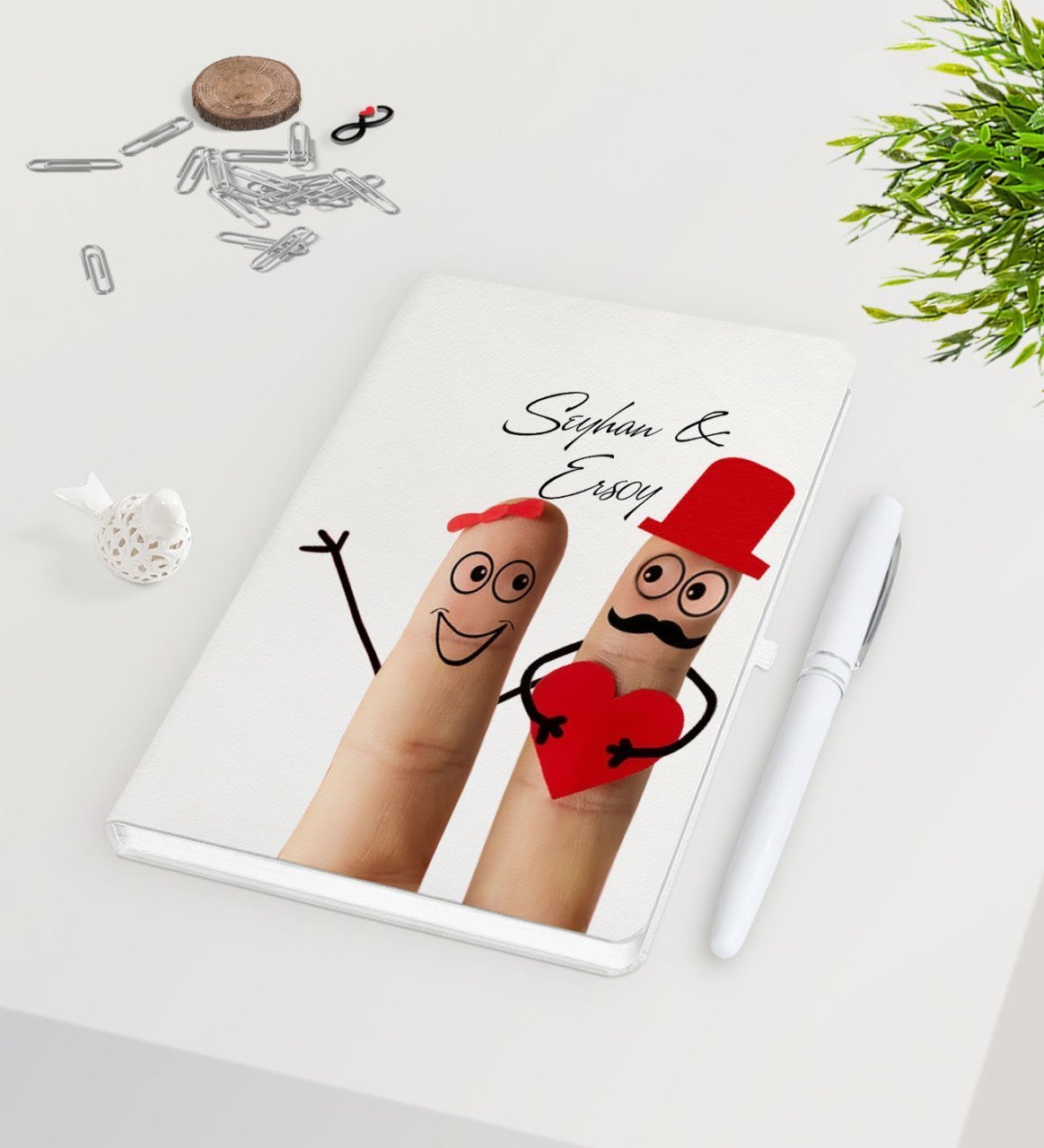 Kişiye Özel Sevgililer Günü Beyaz Defter Kalem Seti-79