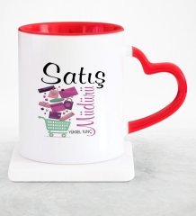 Kişiye Özel Mesleki Satış Müdürü Kırmızı Kalpli Kupa Bardak
