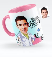 Kişiye Özel Bay Göz Doktoru Karikatürlü Pembe Kupa Bardak - 1