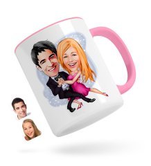 Kişiye Özel Sevgililer Karikatürlü Pembe Kupa Bardak-13