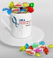 Kişiye Özel Diş Hekimi Türk Kahvesi Fincanı ve Haribo Şeker Hediye Seti-1