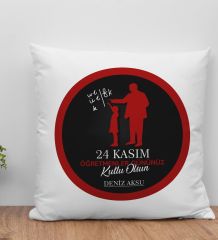 BK Gift Kişiye Özel Öğretmenler Günü Beyaz Kırlent Yastık- 10, Öğretmene Hediye, Öğretmenler Günü