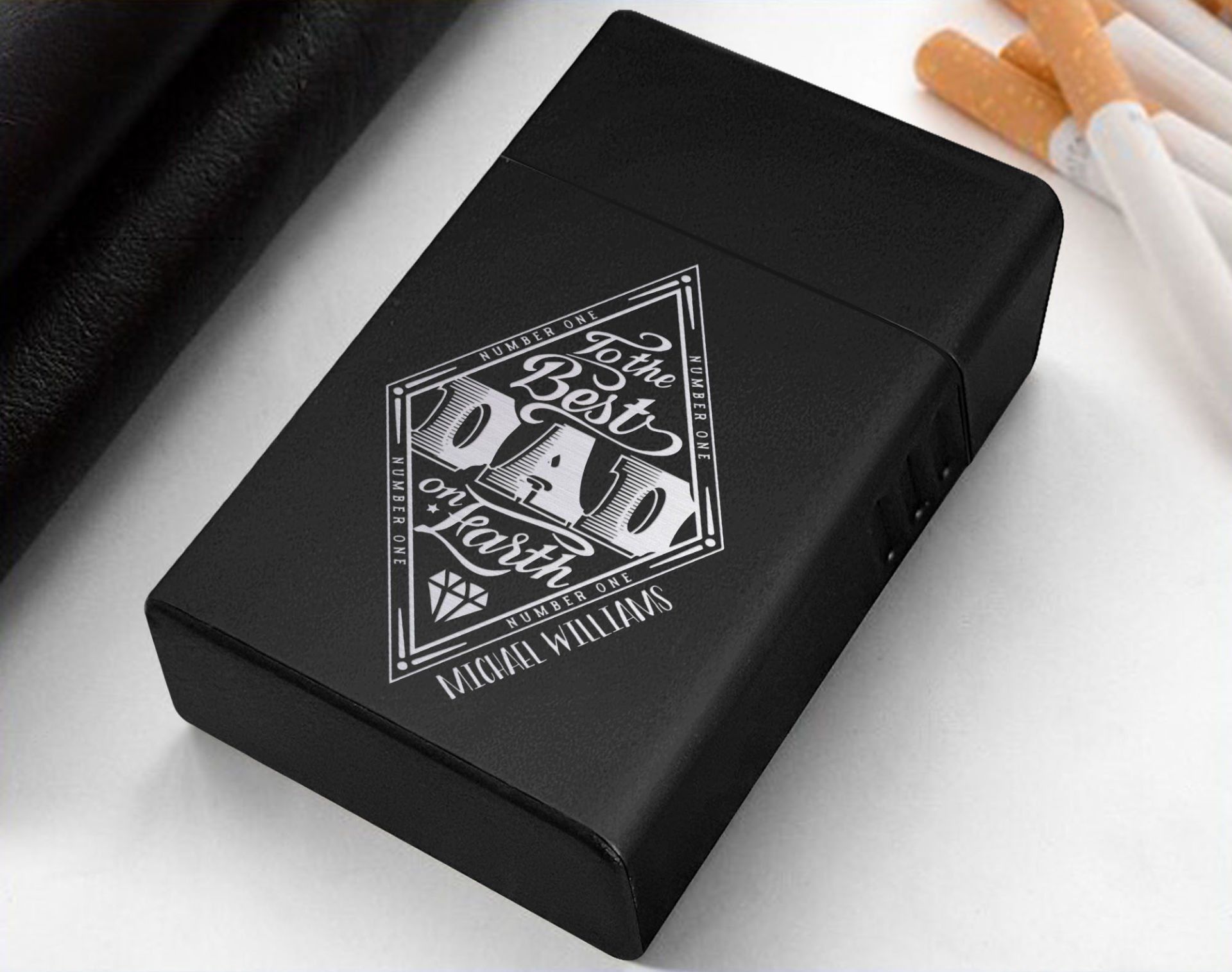 BK Gift Kişiye Özel İsimli Babalar Günü Tasarımlı Siyah Metal Sigara Tabakası ,Babalar Günü Hediyesi , Babaya Hediye , Sigara Tabakası-3