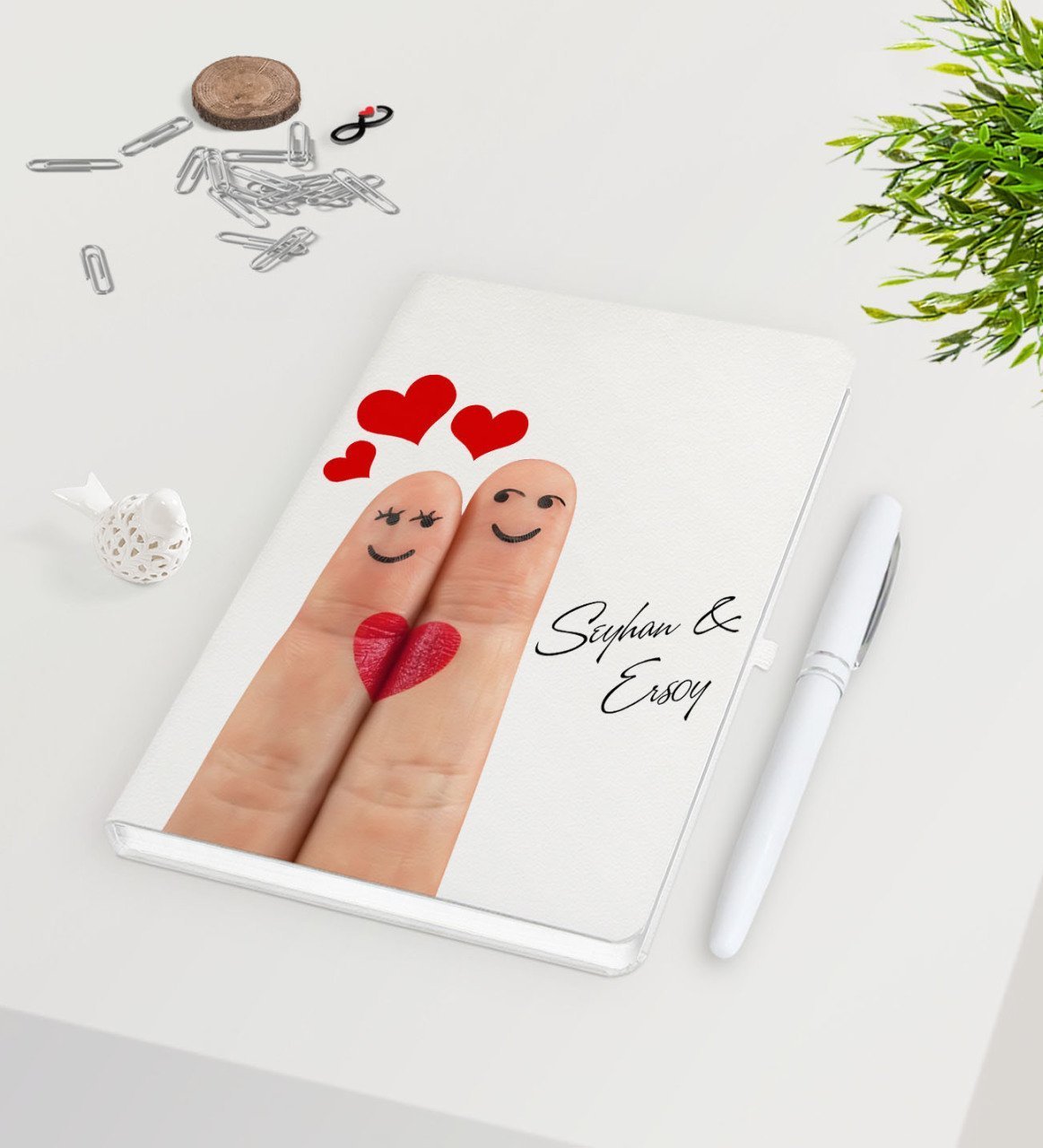 Kişiye Özel Sevgililer Günü Beyaz Defter Kalem Seti-78