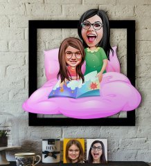 Kişiye Özel Anne-Kız Karikatürlü 3D Ahşap Tablo-3