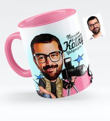 Kişiye Özel Bay Fotoğraf Sanatçısı Karikatürlü Pembe Kupa Bardak - 1