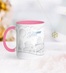 Kişiye Özel Yılbaşı Mutlu Yıllar Pembe Kupa ve Kar Tanesi Kolye-23