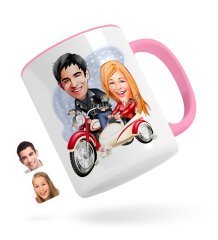 Kişiye Özel Sevgililer Karikatürlü Pembe Kupa Bardak-12