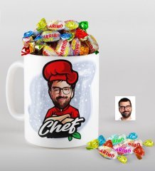 Kişiye Özel Bay Chef Karikatürlü Kupa ve Haribo Şeker Hediye Seti-10