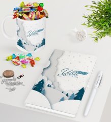 Kişiye Özel Yılbaşı Mutlu Yıllar Beyaz Defter Kalem Kupa ve Haribo Şeker Hediye Seti-26