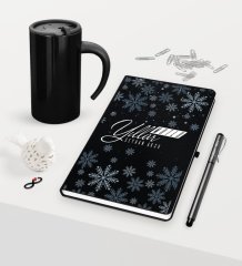 Kişiye Özel Yılbaşı Mutlu Yıllar Temalı Siyah Defter Kalem Termos Mug Seti - 17
