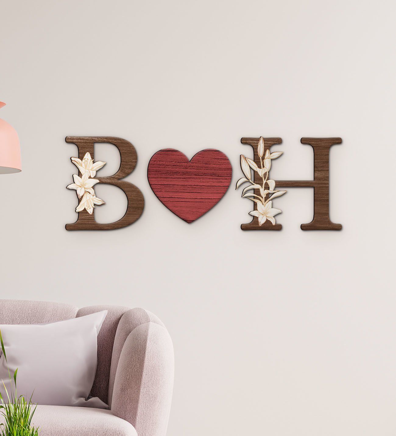 BK Gift Kişiye Özel Çift Harfli Sevgili Temalı Ahşap Duvar Dekoru, Harfli Tablo, Sevgiliye Hediye, Ev Dekorasyonu, Sevgililer Günü Hediyesi