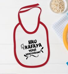 BK Kids Hau Kafaya Tasarımlı Kırmızı Bebek Body Zıbın ve Mama Önlüğü Hediye Seti-1