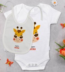 BK Kids Super Hero Tasarımlı Bebek Body Zıbın ve Mama Önlüğü Hediye Seti - Model 1