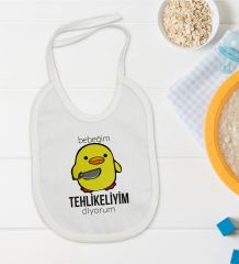 BK Kids Tehlikeliyim Diyorum Tasarımlı Beyaz Bebek Mama Önlüğü-1