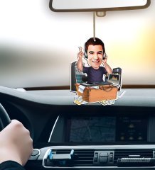 Kişiye Özel Bay Radyocu Karikatürlü Ahşap Araba Dikiz Ayna Süsü