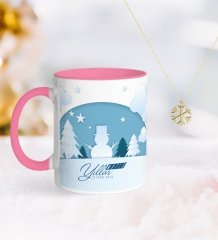 Kişiye Özel Yılbaşı Mutlu Yıllar Pembe Kupa ve Kar Tanesi Kolye-22