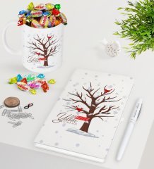 Kişiye Özel Yılbaşı Mutlu Yıllar Beyaz Defter Kalem Kupa ve Haribo Şeker Hediye Seti-25