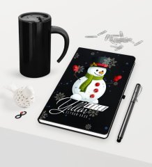 Kişiye Özel Yılbaşı Mutlu Yıllar Temalı Siyah Defter Kalem Termos Mug Seti - 16