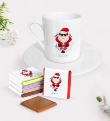 Kişiye Özel Noel Baba Türk Kahvesi Fincanı ve Çikolata Hediye Seti-1