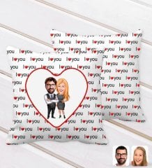 Kişiye Özel Sevgililer Karikatürlü I Love You Kalp Desenli Dekoratif Kırlent Yastık-100
