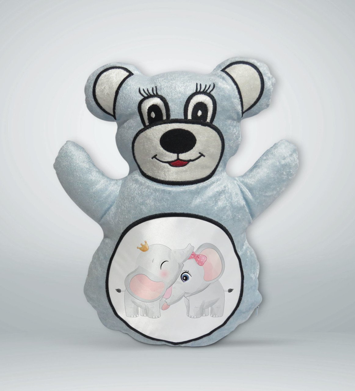 BK Gift Sevimli Fil Tasarımlı Mavi Ayıcık Yastık-5