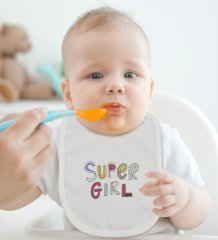 BK Kids Super Girl Tasarımlı Bebek Body Zıbın ve Mama Önlüğü Hediye Seti - Model 1