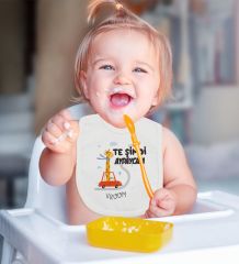 BK Kids Te Şindi Koparacam Tasarımlı Beyaz Bebek Mama Önlüğü-1